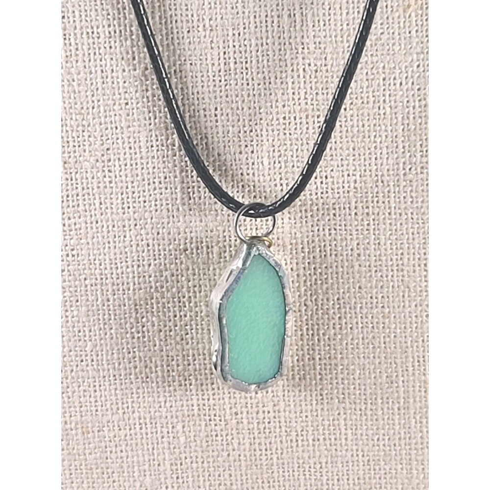 Vintage Glass Green Sea Glass  Sterling Silver  Dangle Pendant Handmade